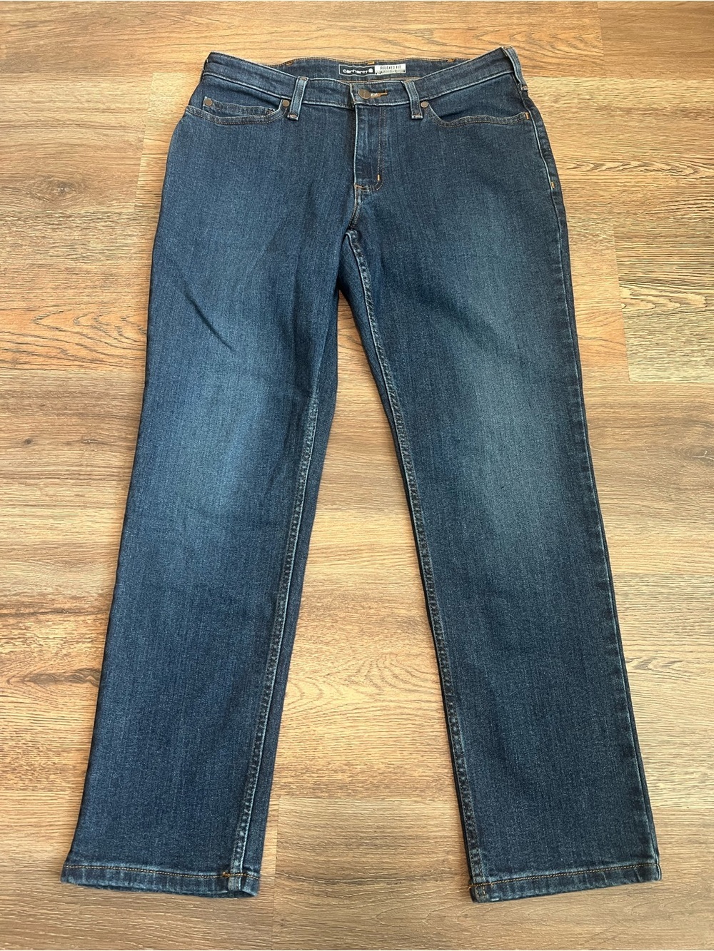 Carhartt Women’s Relaxed Fit Jeans Size 10 Short Dark Wash Straight Leg Workwear